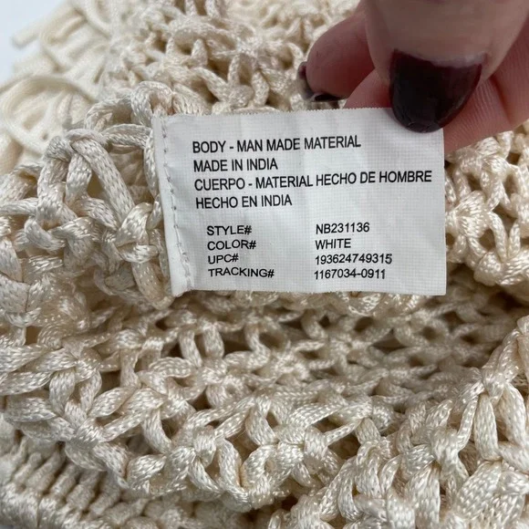 Boho Macrame Fringe Bag Wood Bead Handle Cream White Textured Woven Festival bag - Picture 5 of 6